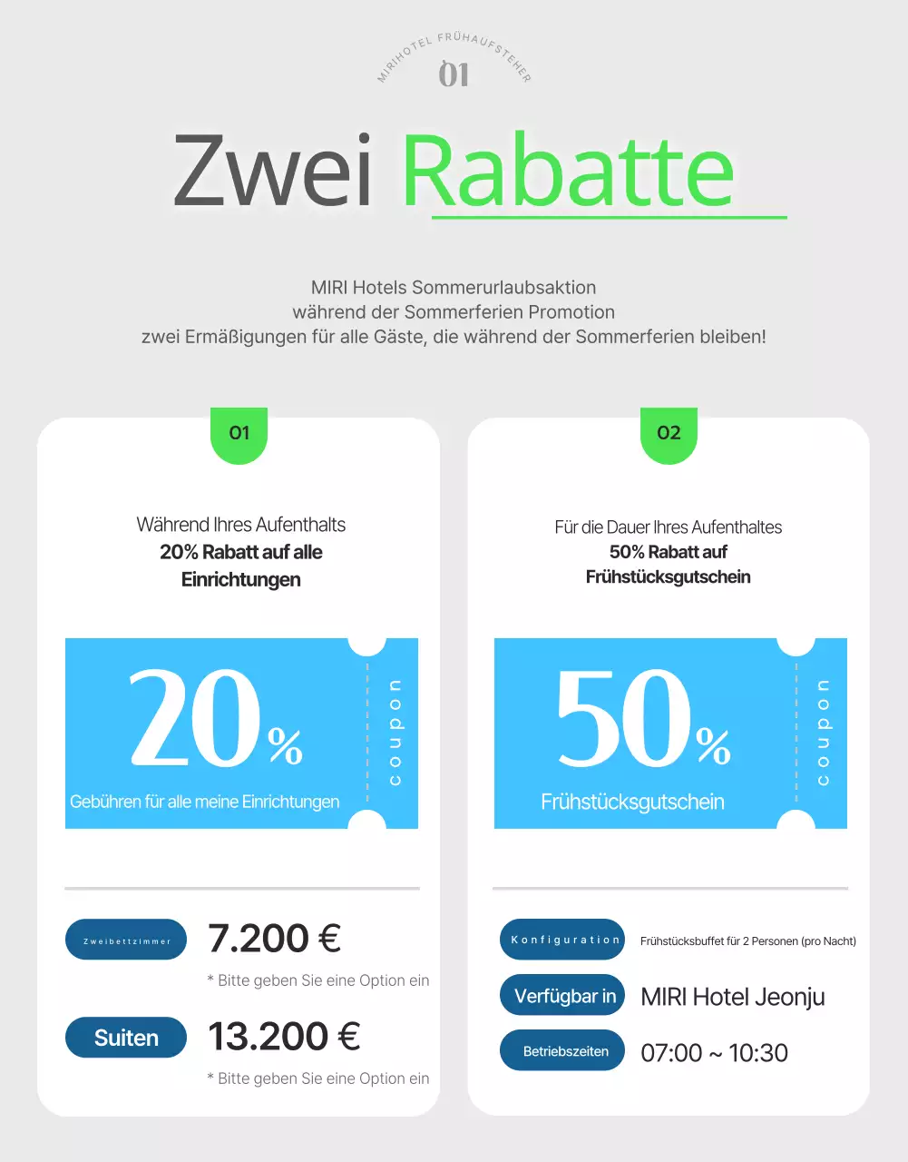 Einfache Hotel-Sommerwerbung in Weiß und Hellblau