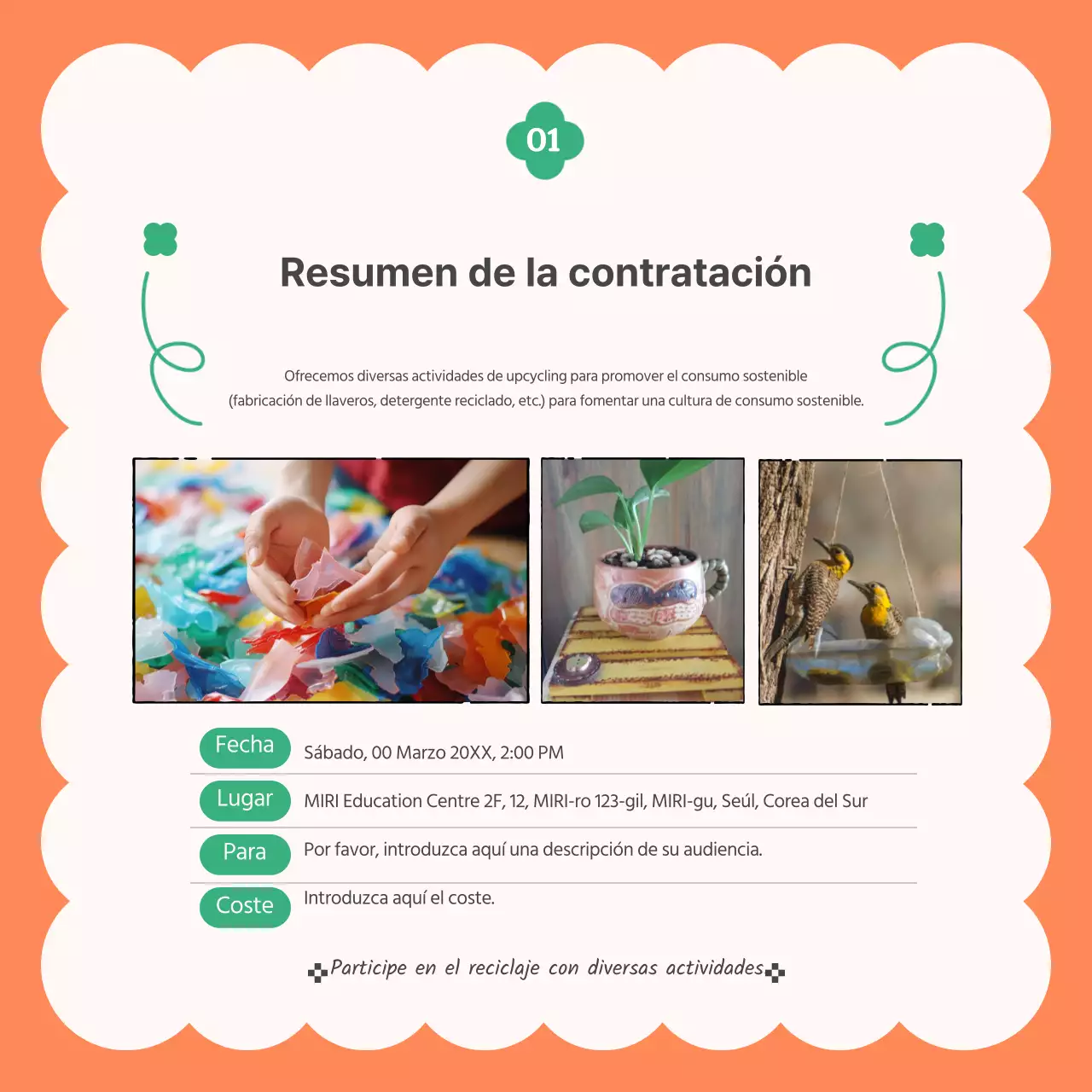 Crear artículos modernos reciclados en naranja y verde post