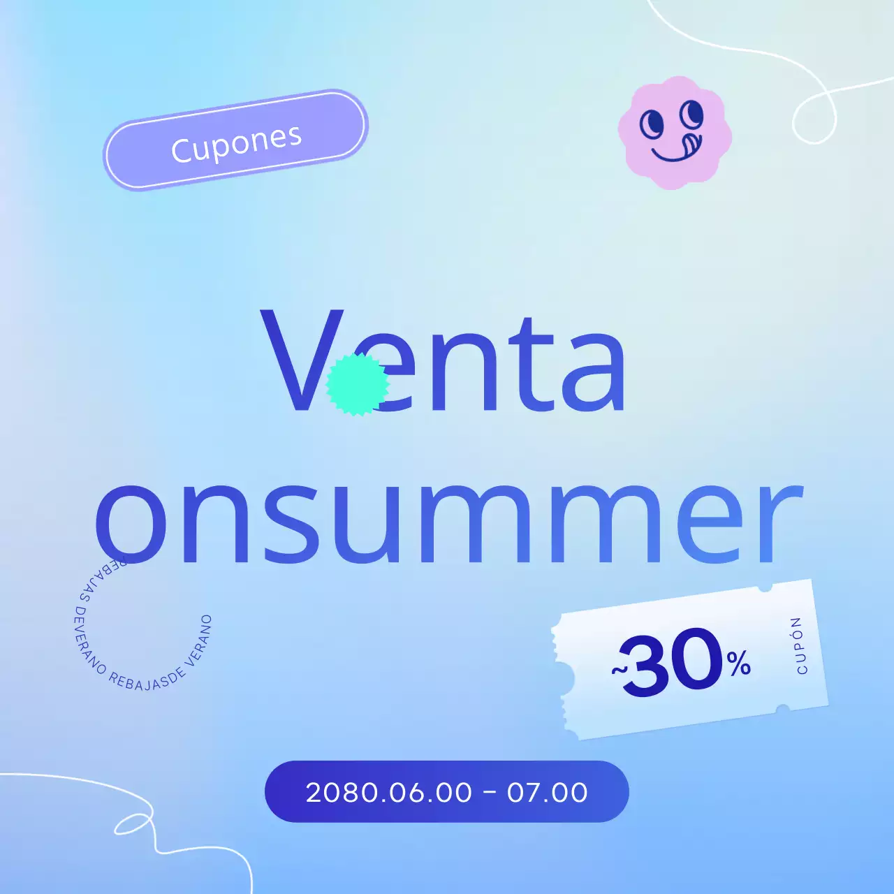 Promocione eventos veraniegos con toques de morado y azul