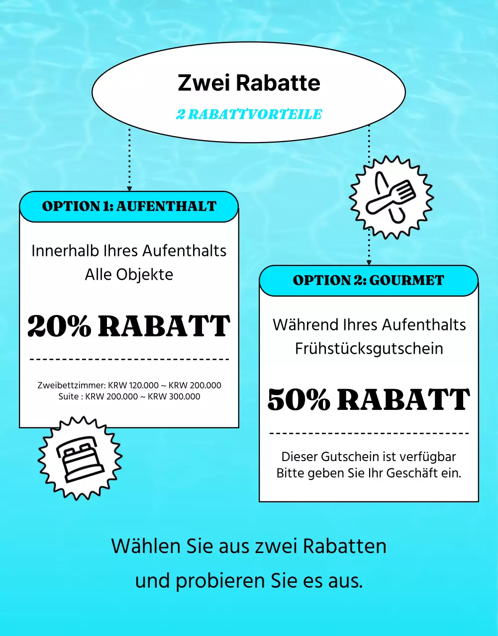 Werben Sie mit gelben und hellblauen Farbtupfern für Hotelangebote