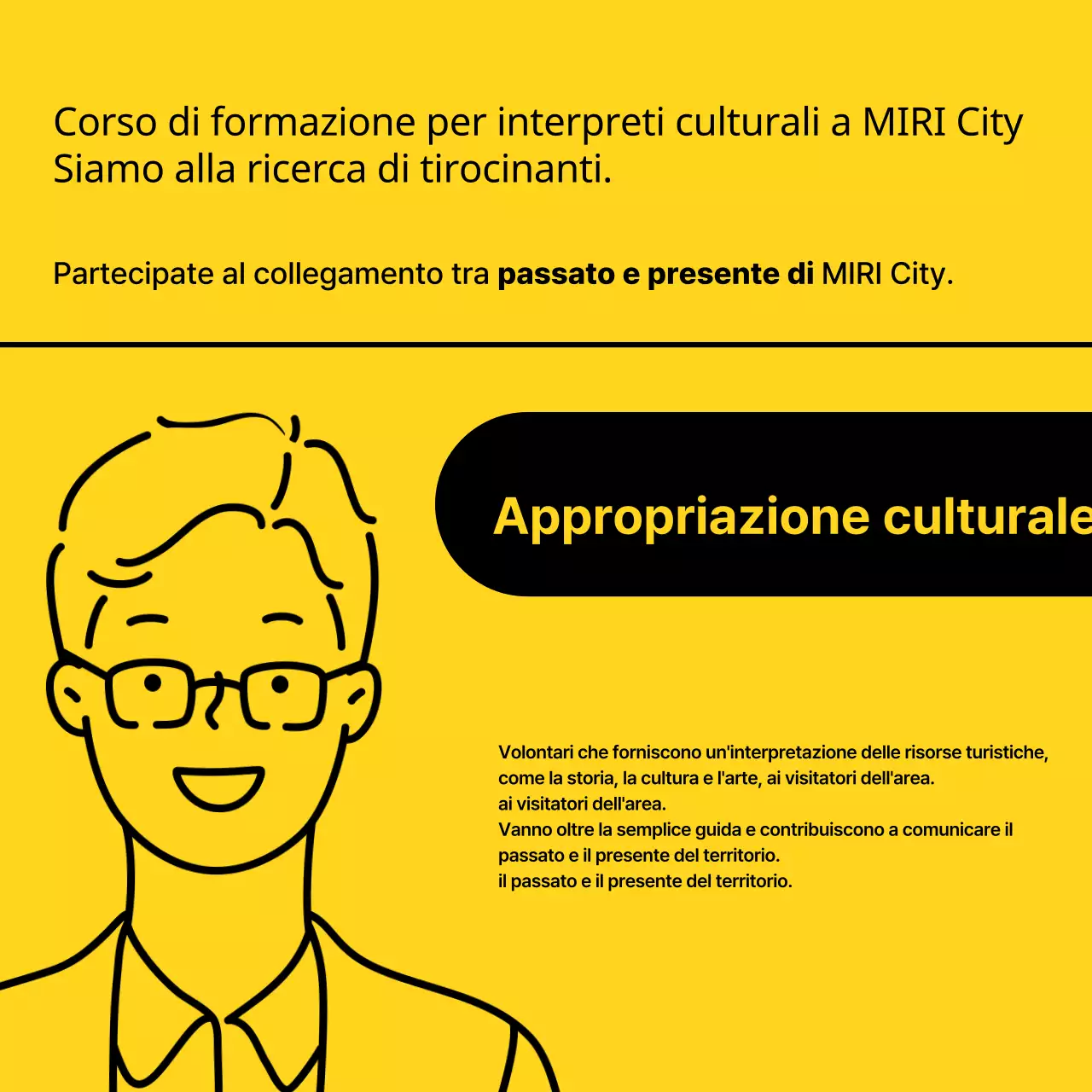 Campo di reclutamento per commentatore culturale minimalista giallo e nero