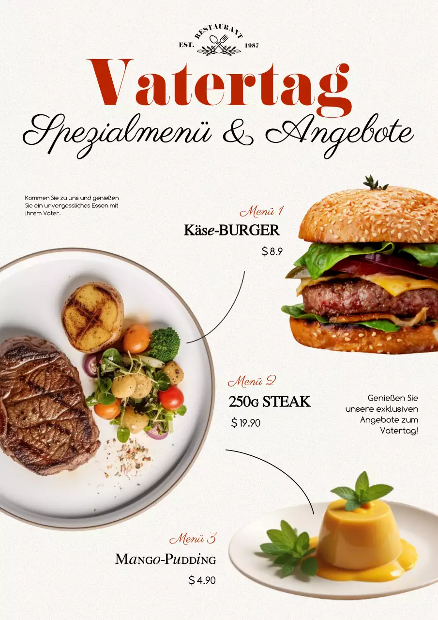 Werben Sie mit einem Sonderangebot für ein modernes Restaurant in Rot und Schwarz.