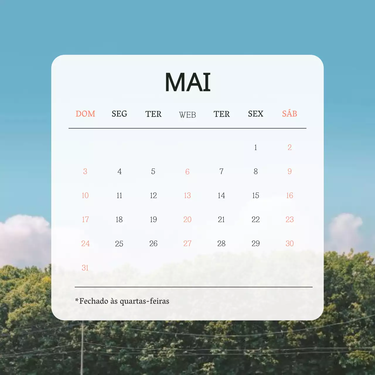 Calendário simples de compromissos azul e branco