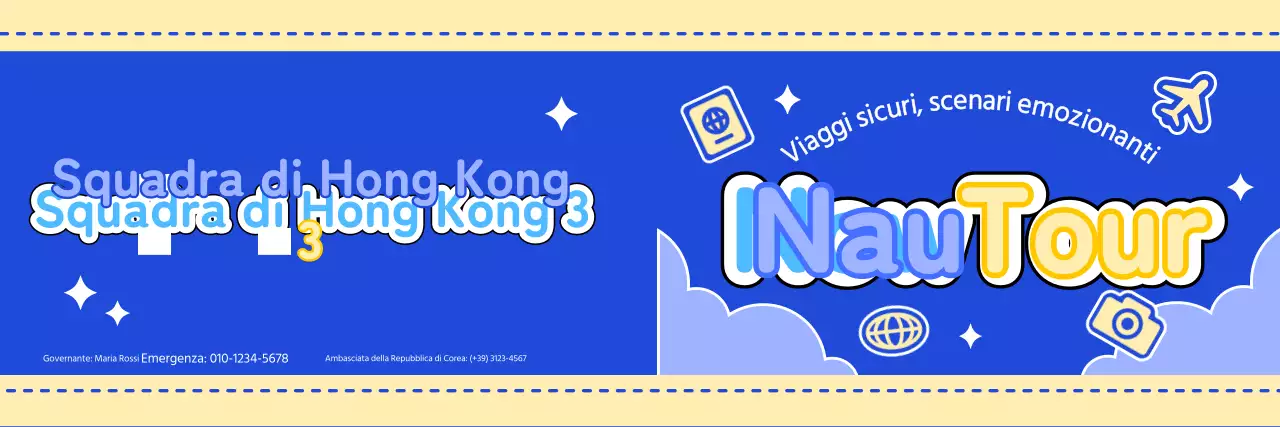 Disegnate una simpatica guida turistica con nuvole e icone diverse.