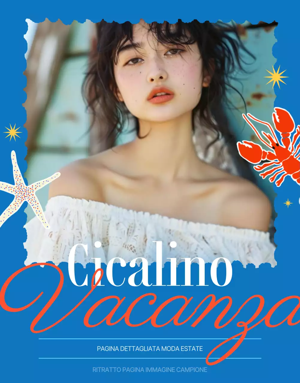 Annuncio promozionale estivo d'epoca in blu e rosso