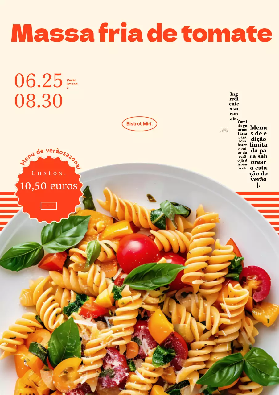 Uma fotografia promocional para um menu de verão, com tipografia e fotografia vermelhas.