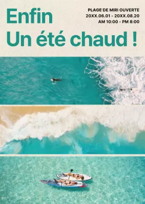 Flyer de plage vintage en bleu et beige