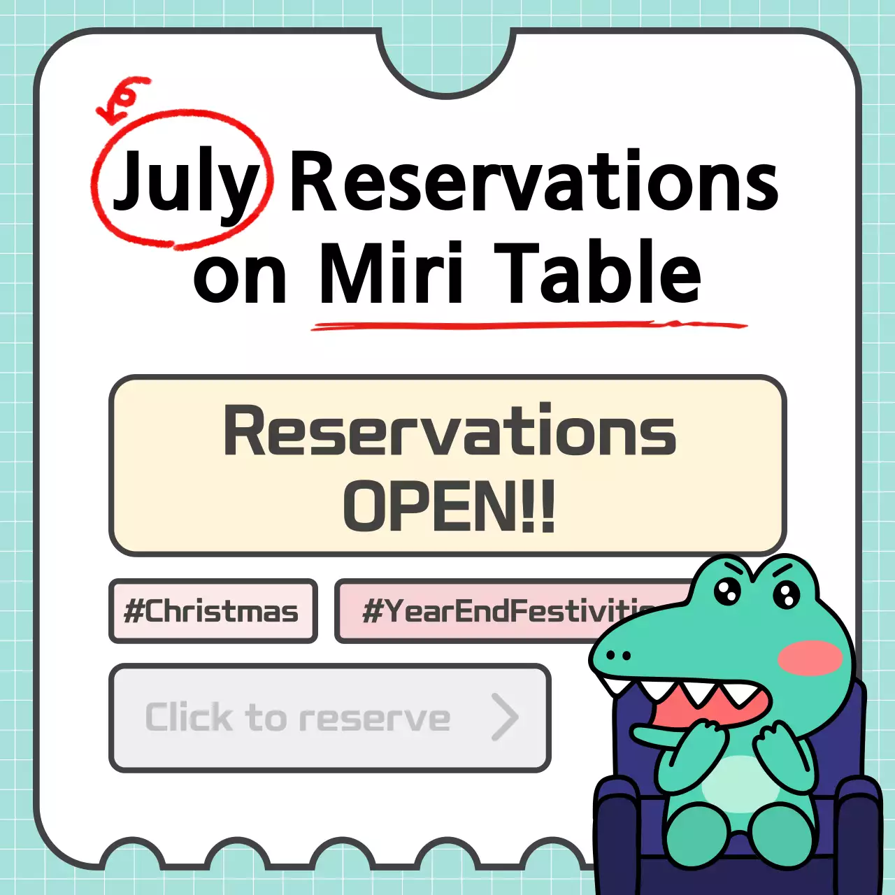 Mint Cute Reservation Announcement Social Media Post