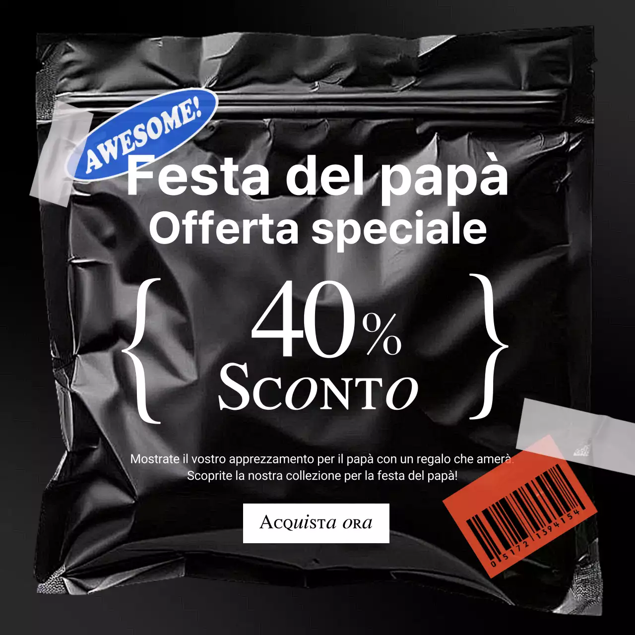 Un'inserzione di tendenza in bianco e nero per la festa del papà