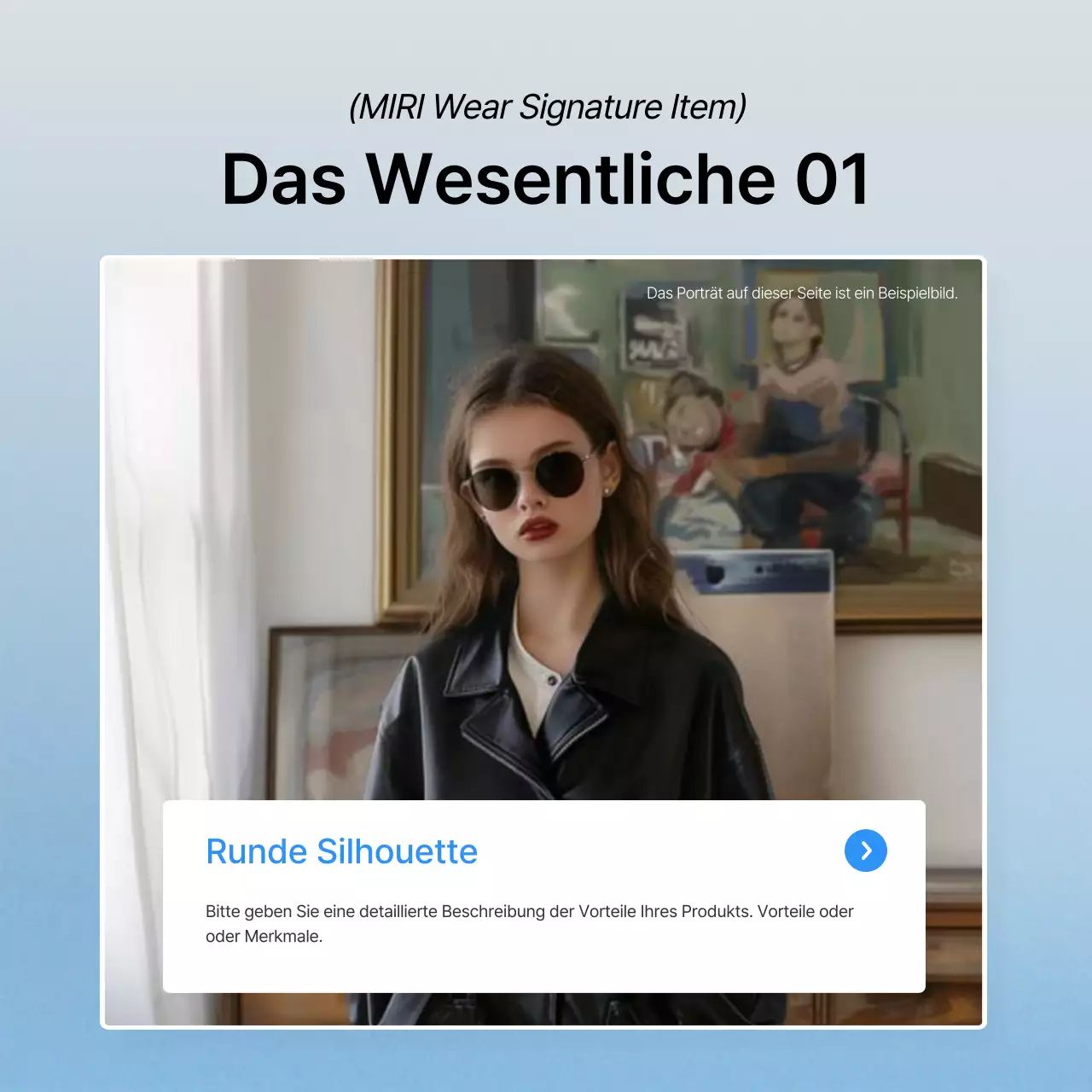 Beschreiben und fördern Sie trendige Mode in Blau und Weiß