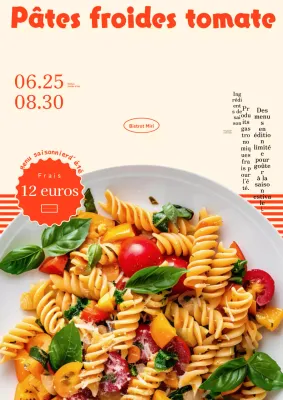 Une photo promotionnelle pour un menu d'été, avec une typographie et une photographie rouges.