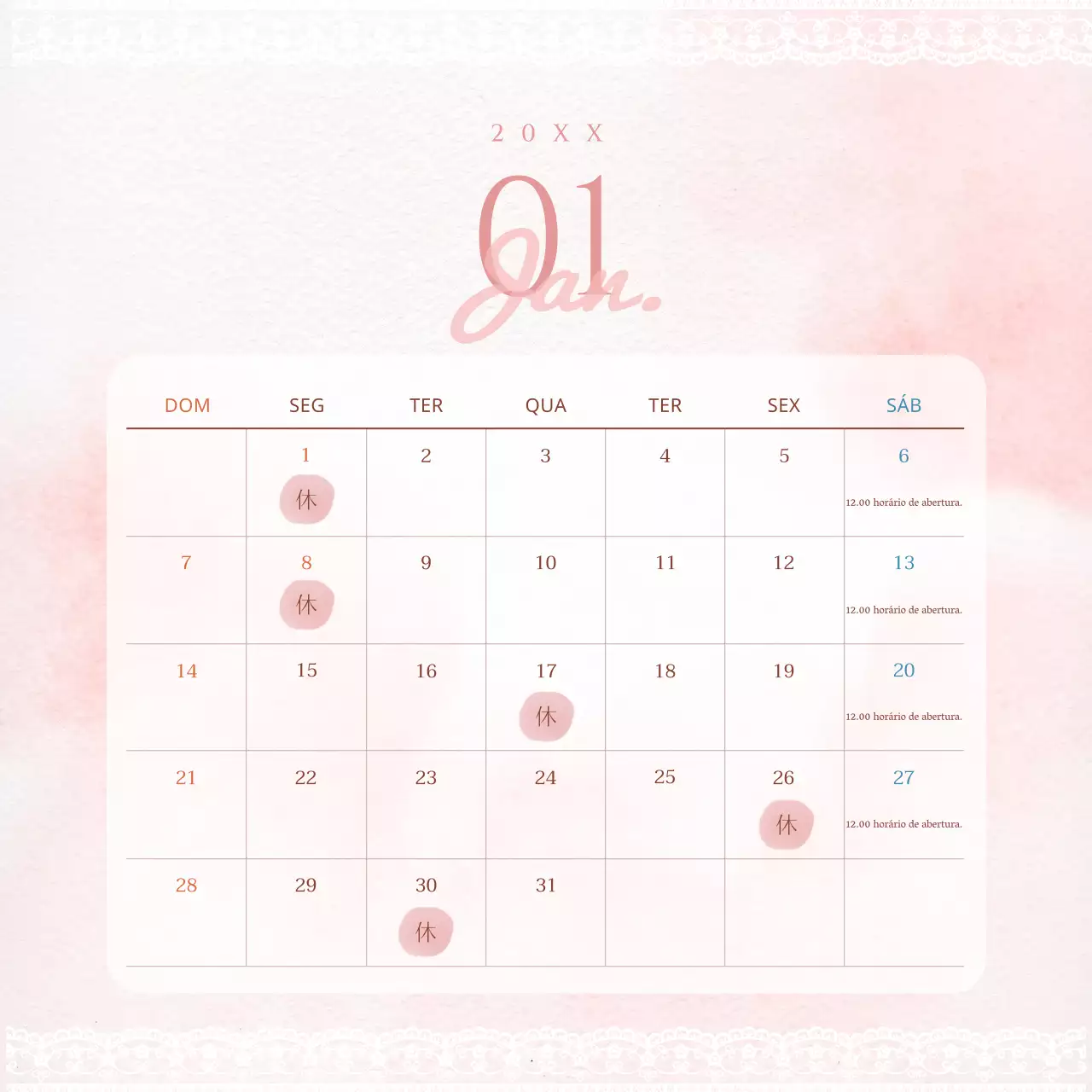 Adorável calendário de renda cor-de-rosa para anúncios de compromissos relacionados com vendas