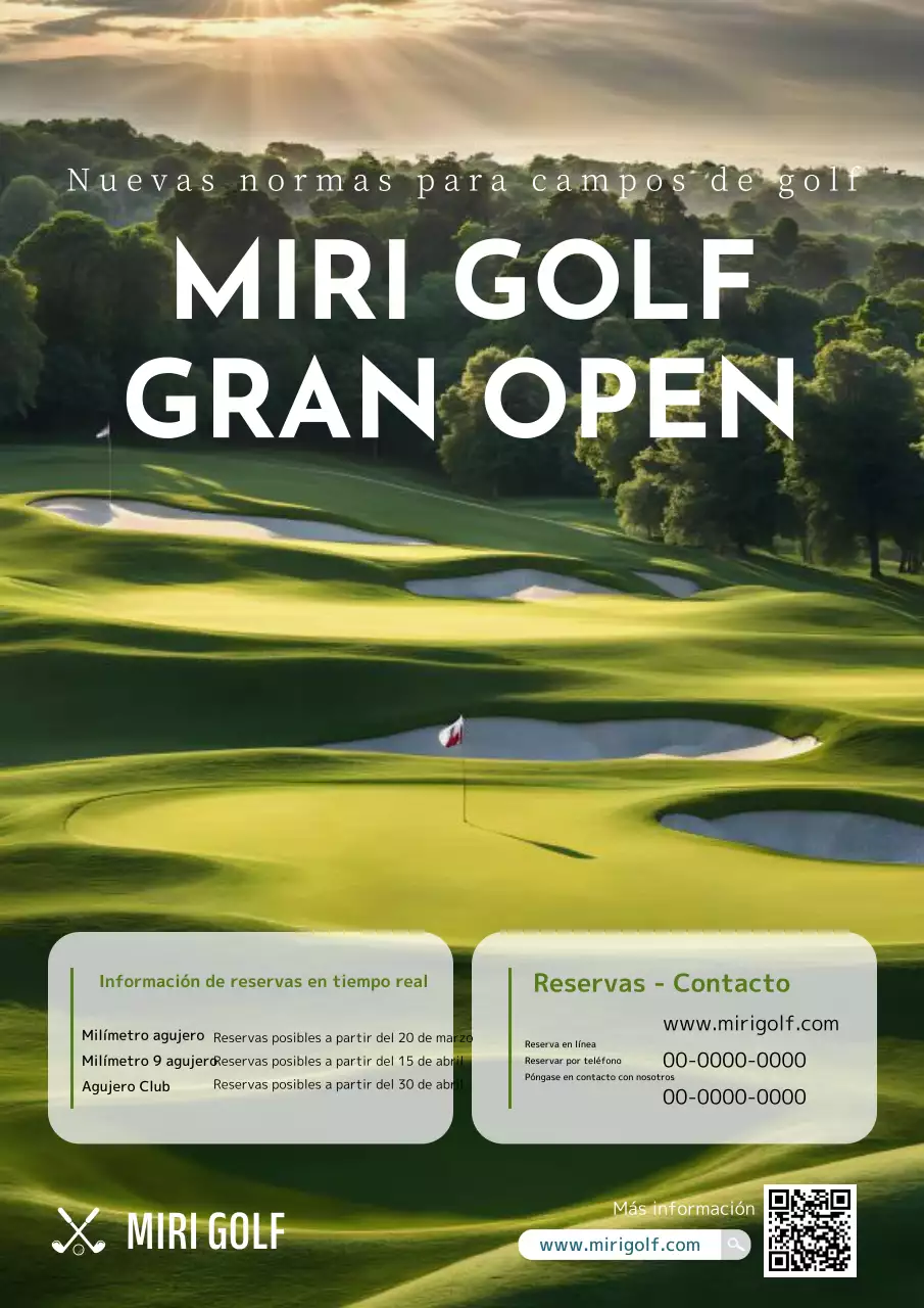 Folleto sencillo de inauguración de un campo de golf en verde