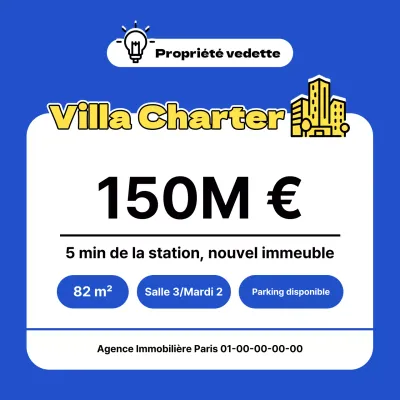 Une simple annonce de vente d'un bien immobilier en jaune et bleu