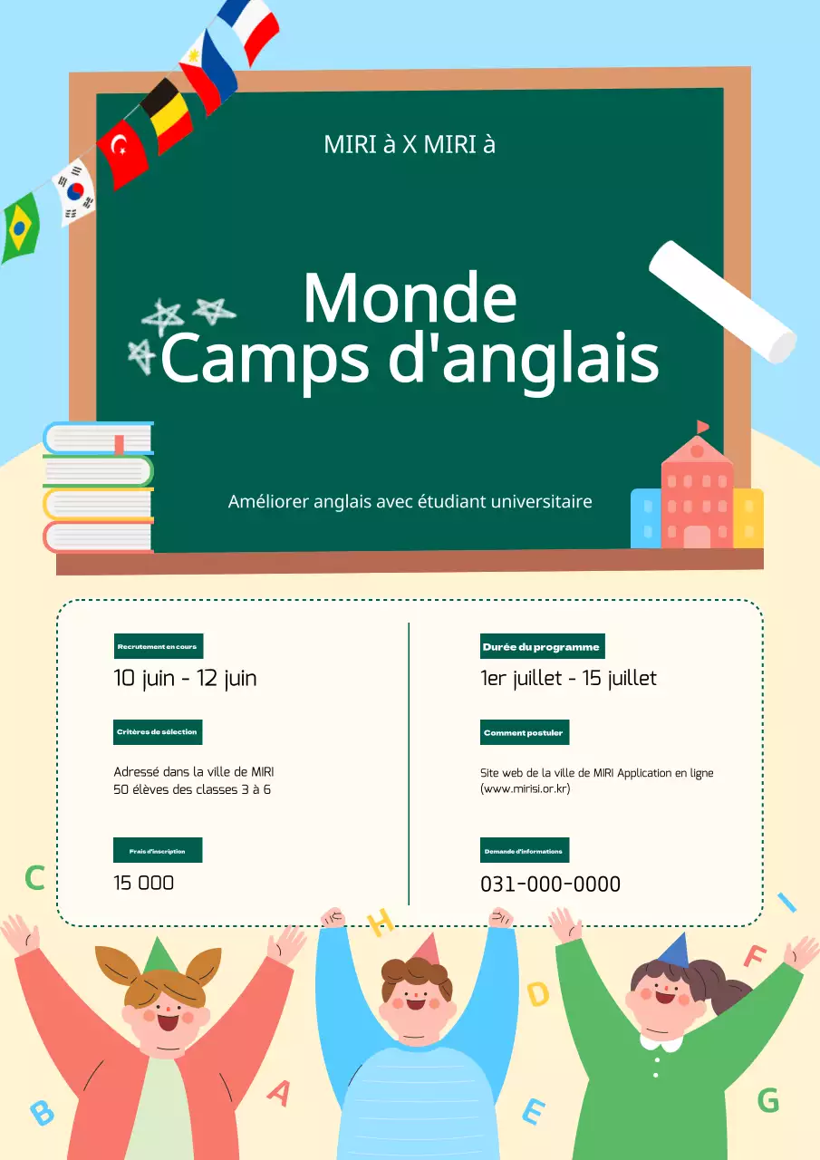 Promouvoir votre camp d'anglais jaune et bleu clair