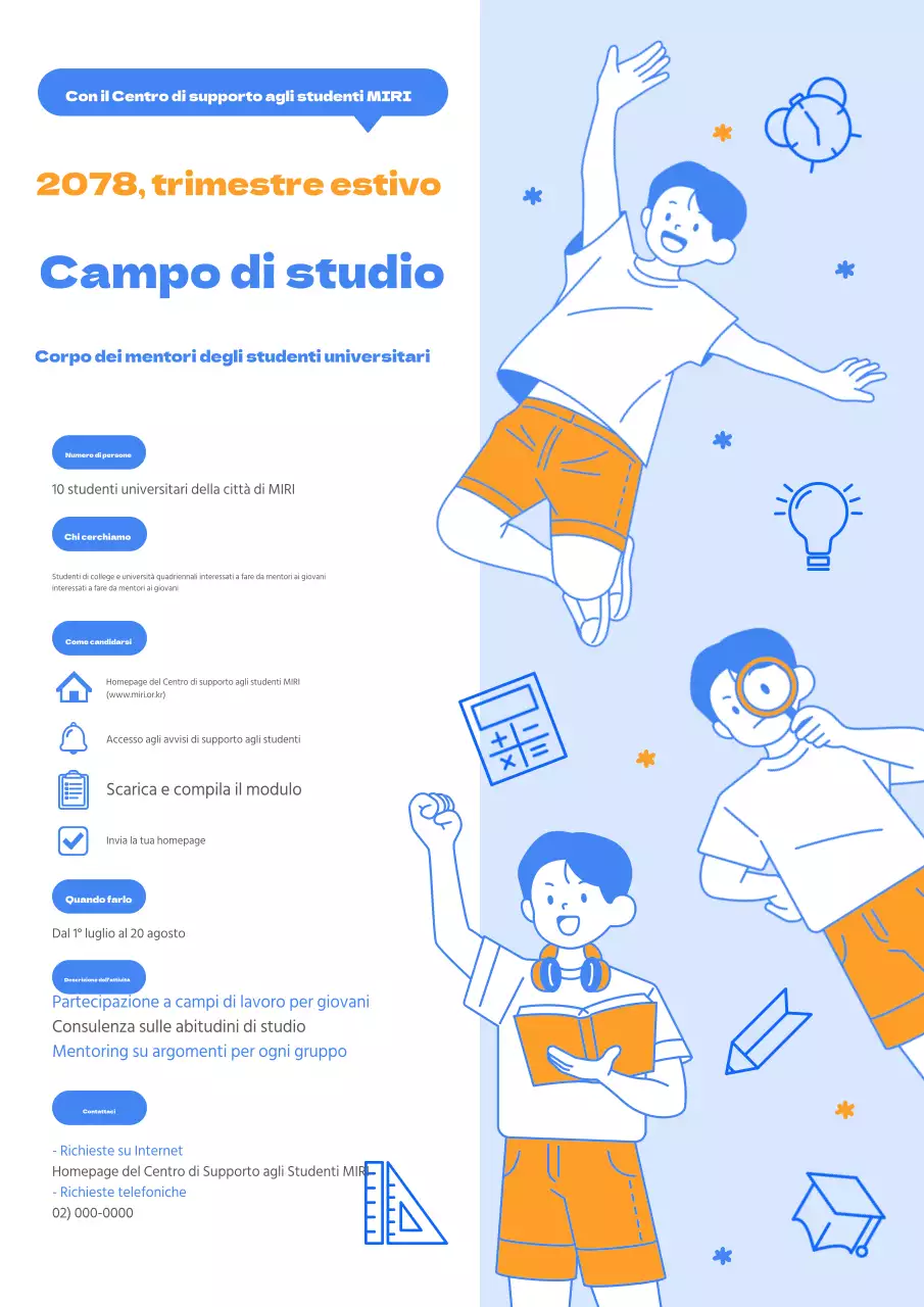 Promuovere un campo di studio in giallo e blu