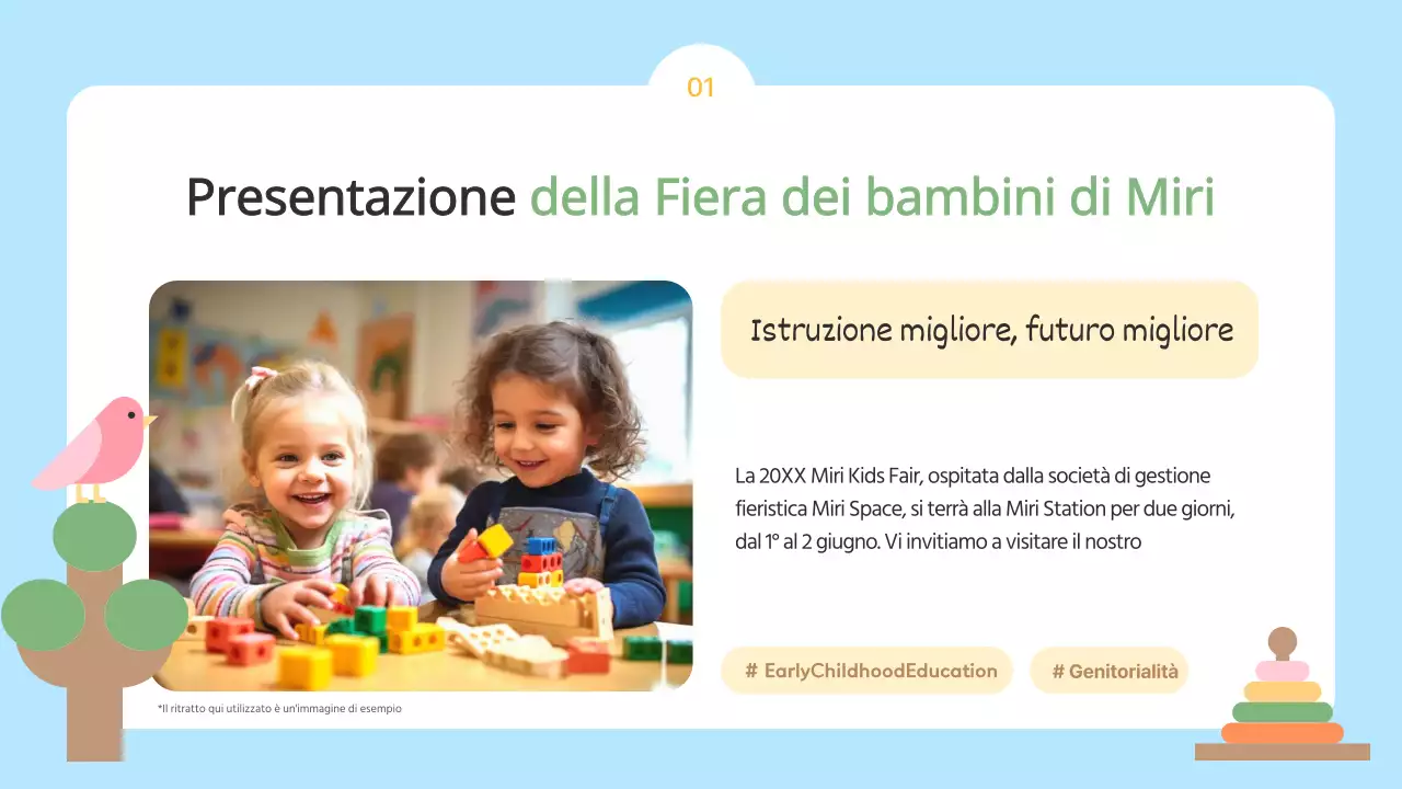Il bando azzurro e giallo per gli espositori della Fiera dei bambini