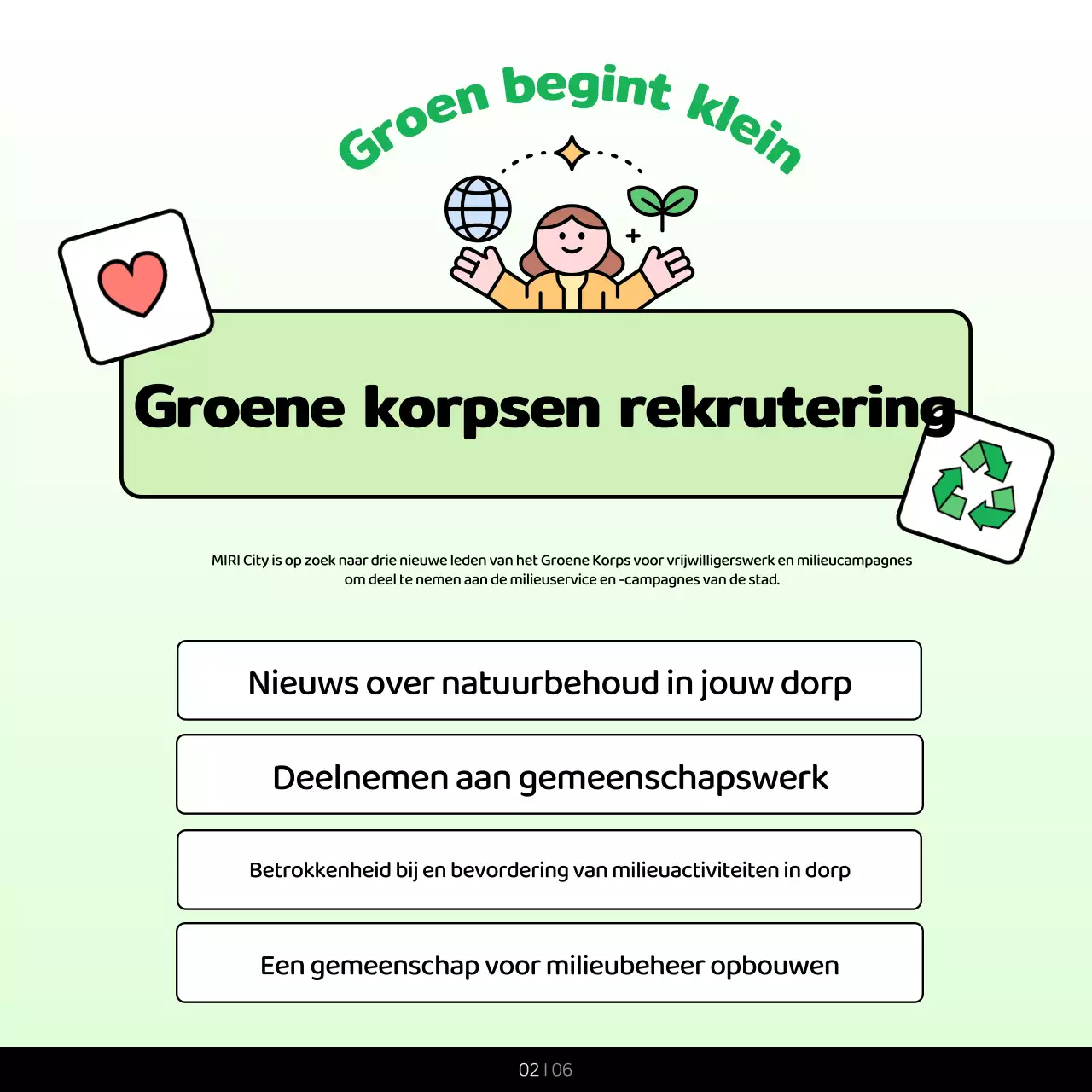 De groene en chartreuse kleuren van het milieukorps in de publieke sector promoten