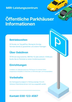 Blaue und einfache Ansage für den Betrieb des Parkplatzes