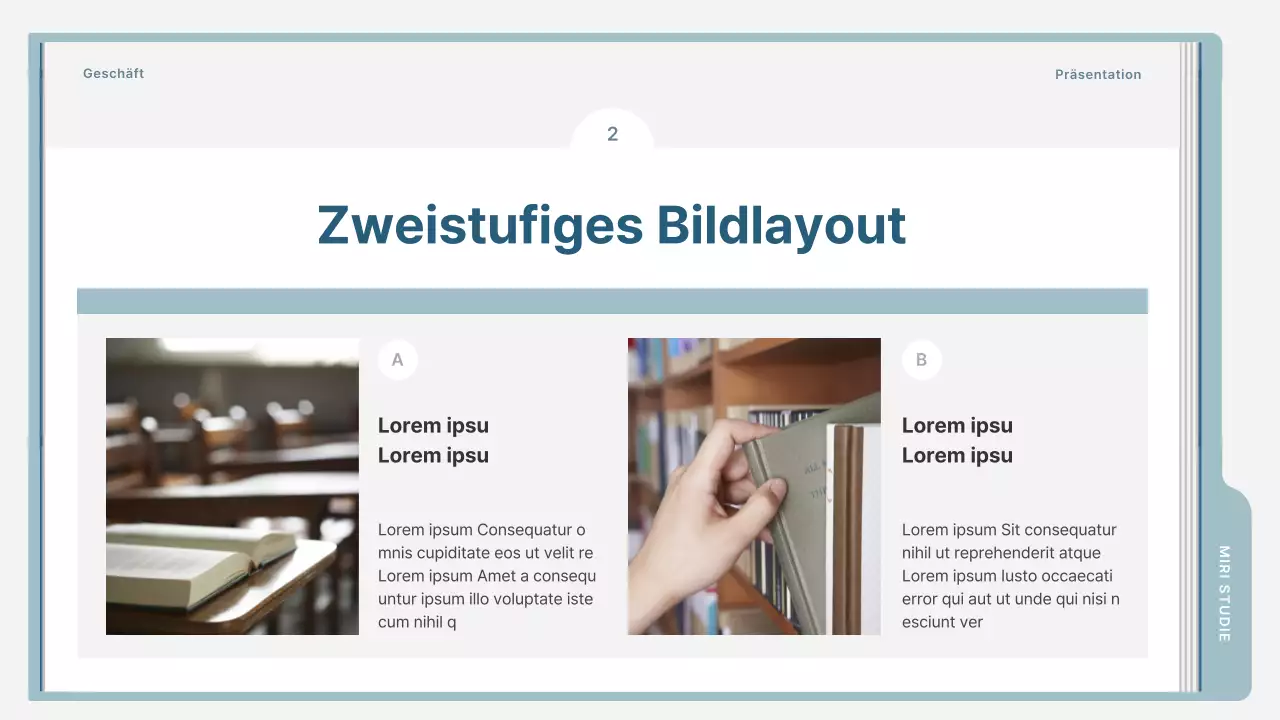 Ein einfacher Ausbildungsprospekt in Hellblau und Grau