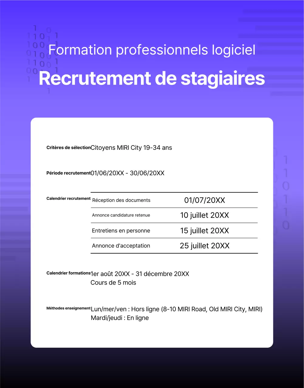 Un simple avis de recrutement de diplômés en violet et noir