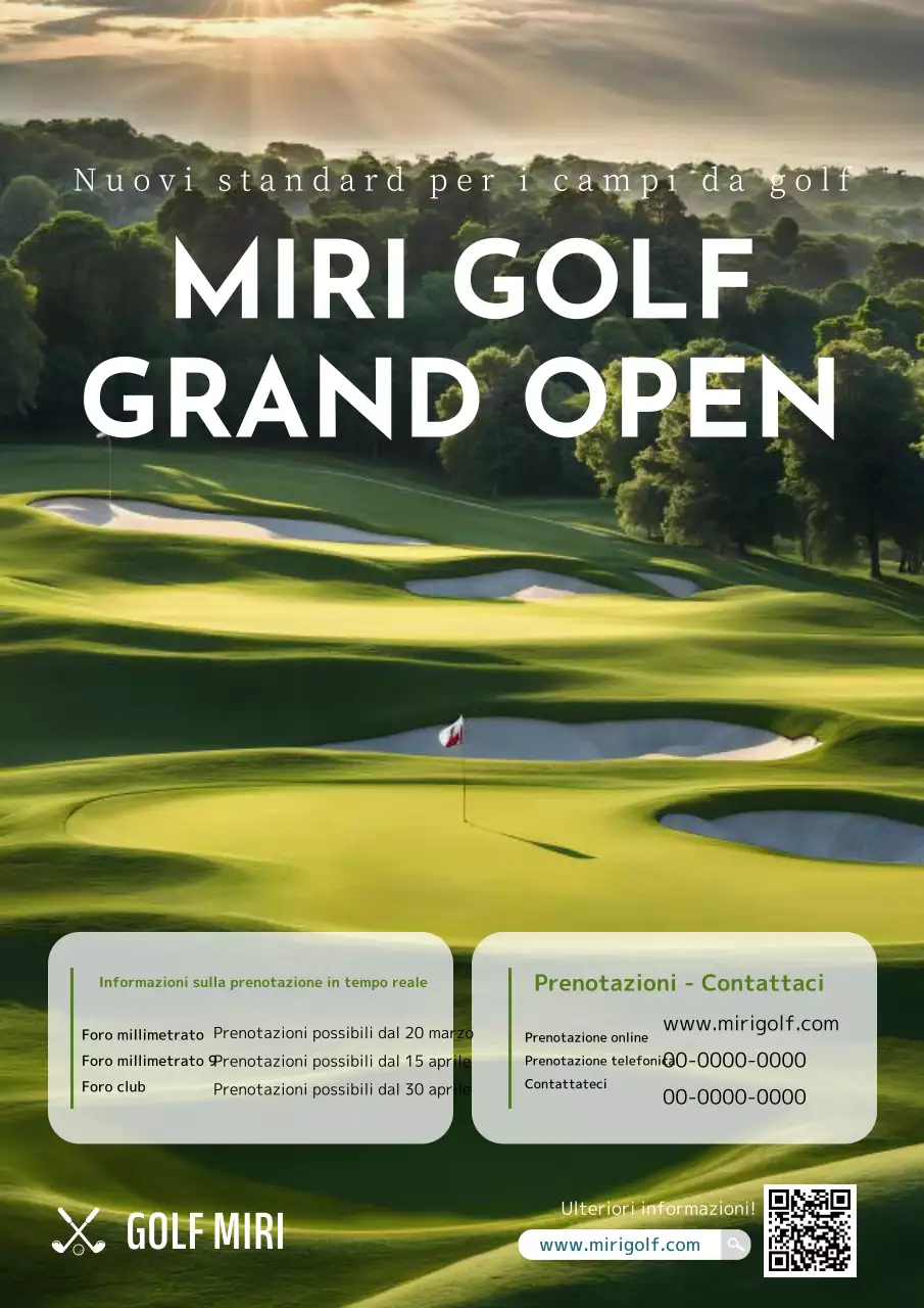 Volantino semplice per l'inaugurazione di un campo da golf in verde