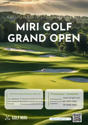 Volantino semplice per l'inaugurazione di un campo da golf in verde