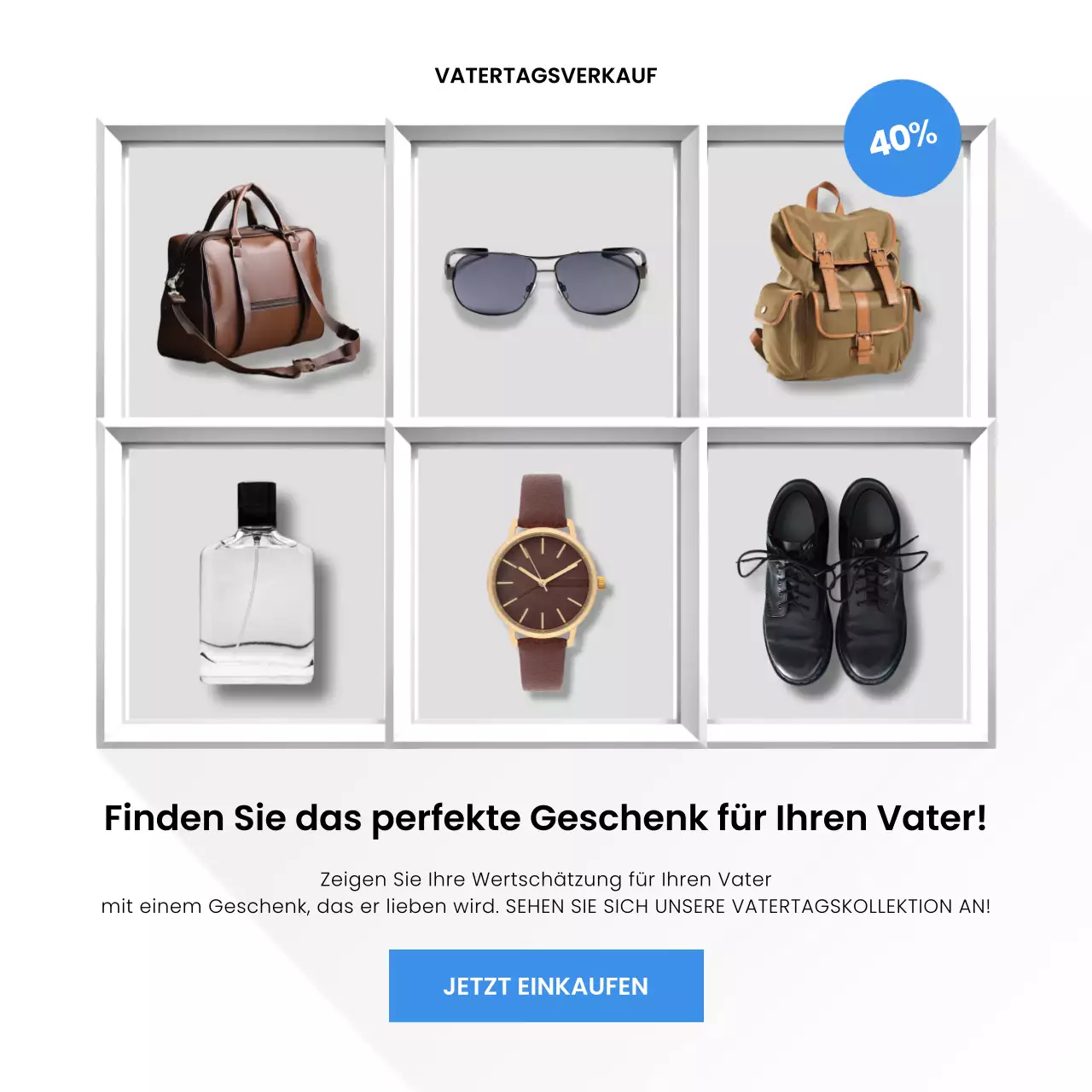 Moderne Herrenmode-Rabattanzeige in Blau und Weiß