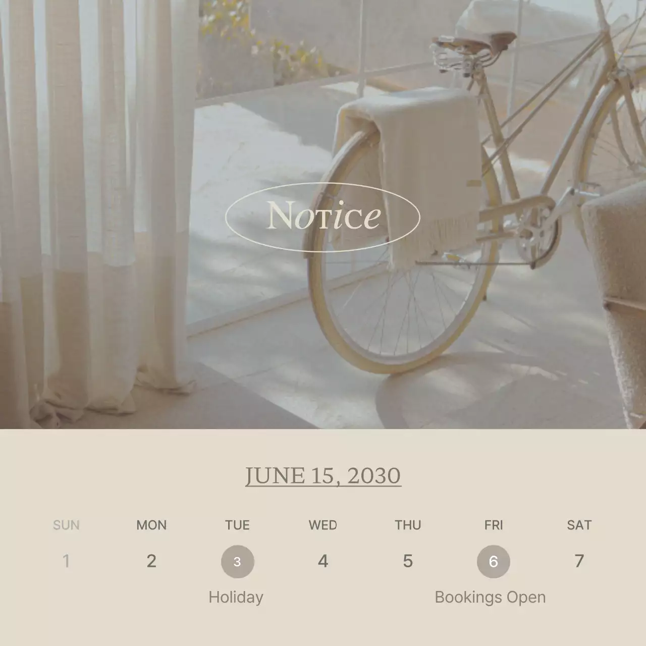 Beige Minimal Calendar Notice Social Media Post