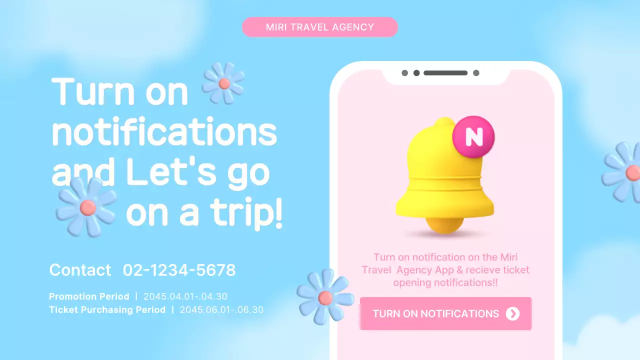 Promote a pretty spring travel promotion in light blue pink
