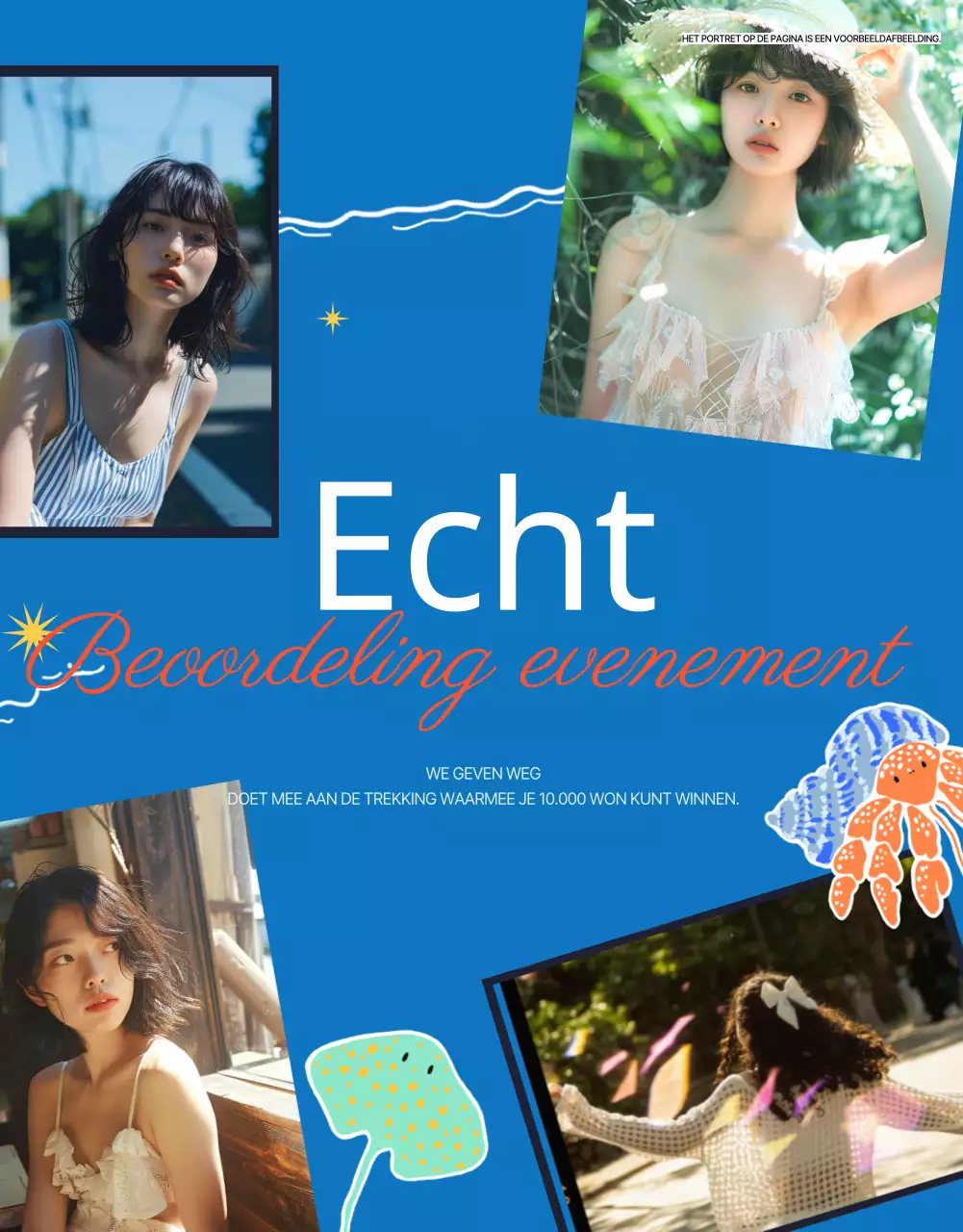 Vintage zomerreclame in blauw en rood