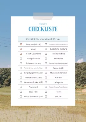 Eine einfache blau-schwarze Checkliste für internationales Packen