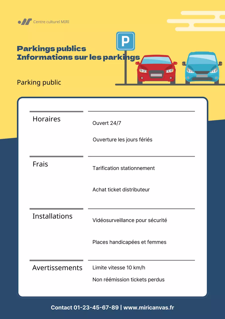 Guide des parkings publics modernes jaune et bleu marine