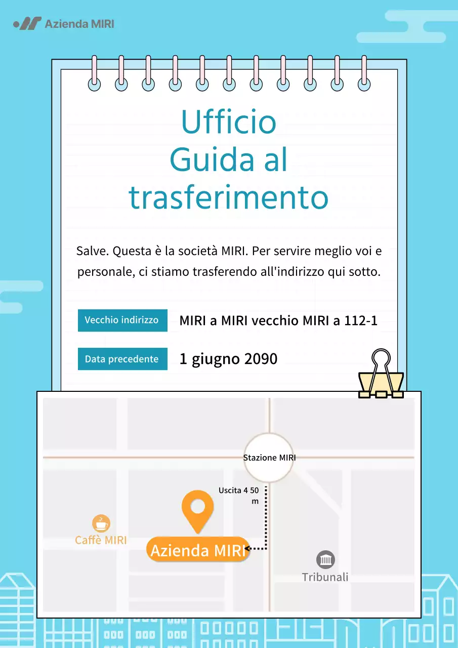 Semplice annuncio di trasferimento aziendale in azzurro