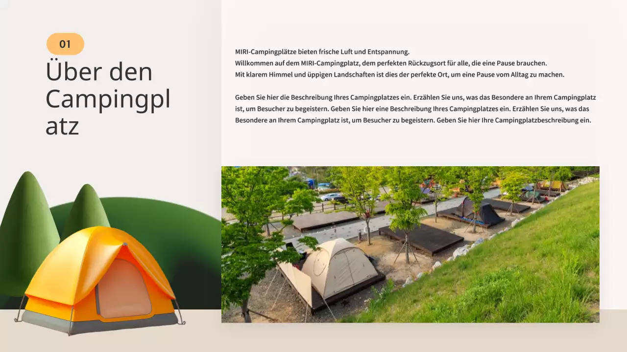 Ein Führer zum orange-beigen Sommercampingplatz