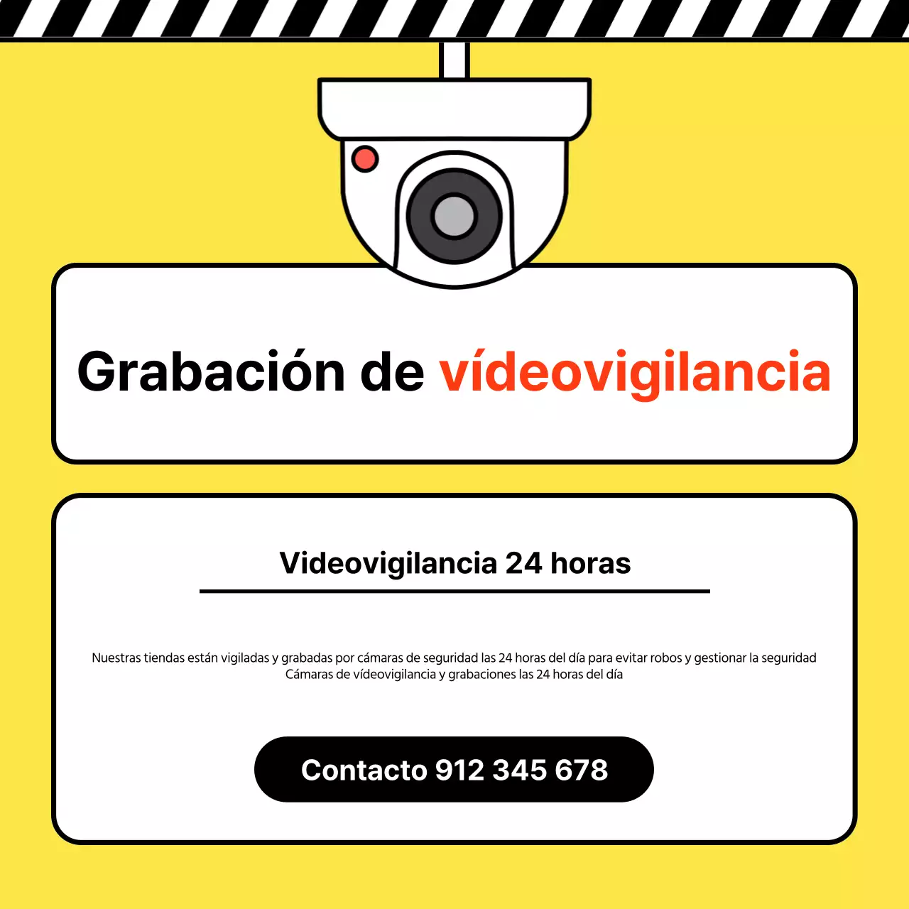 Aviso sencillo amarillo y negro de grabación de circuito cerrado de televisión