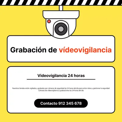 Aviso sencillo amarillo y negro de grabación de circuito cerrado de televisión