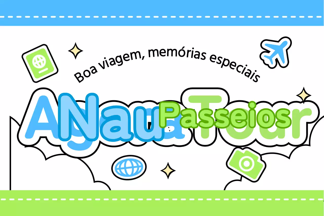Desenhe um guia turístico giro com nuvens e ícones diferentes