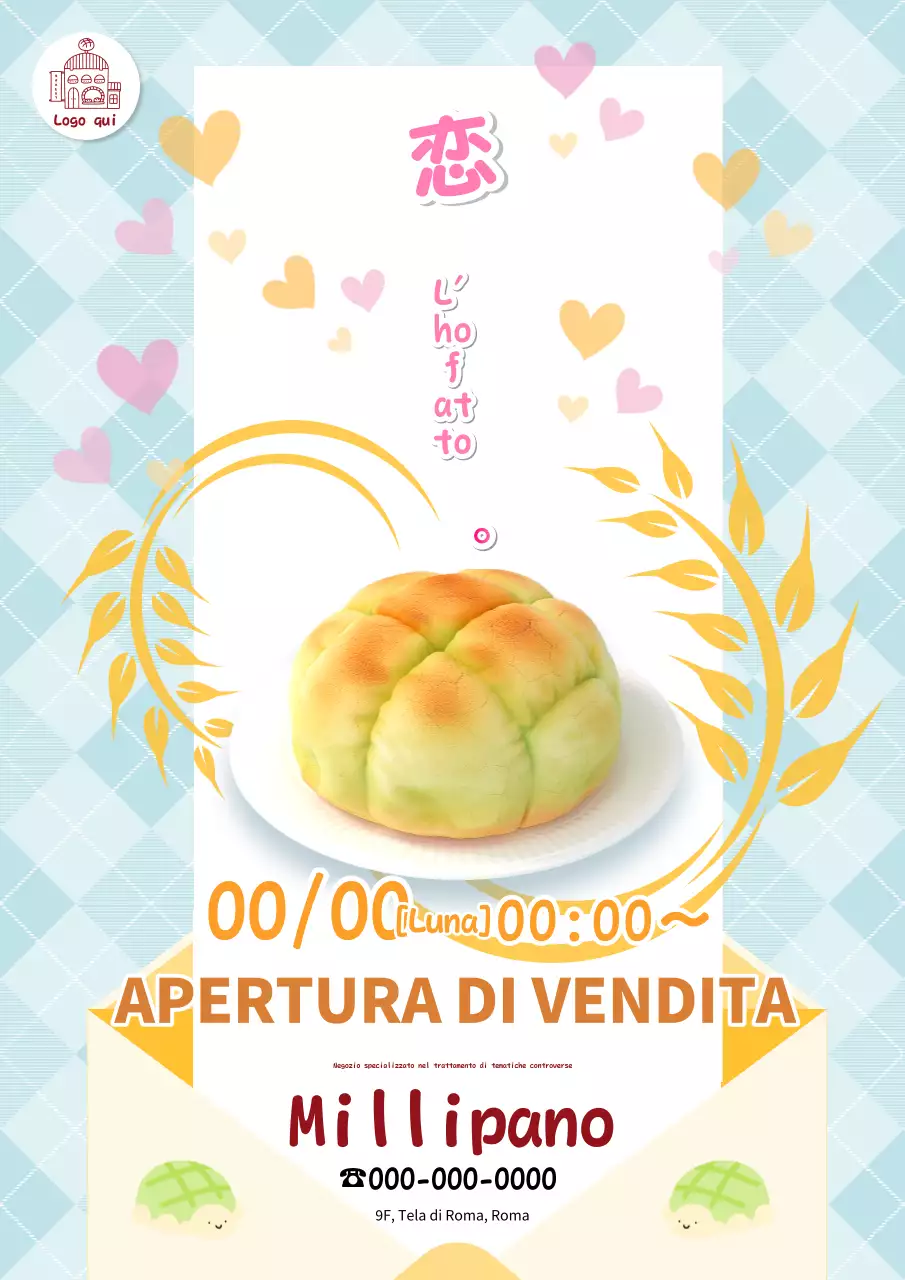 Annuncio di vendita aperta di un panificio di meloni carino e semplice, in blu.