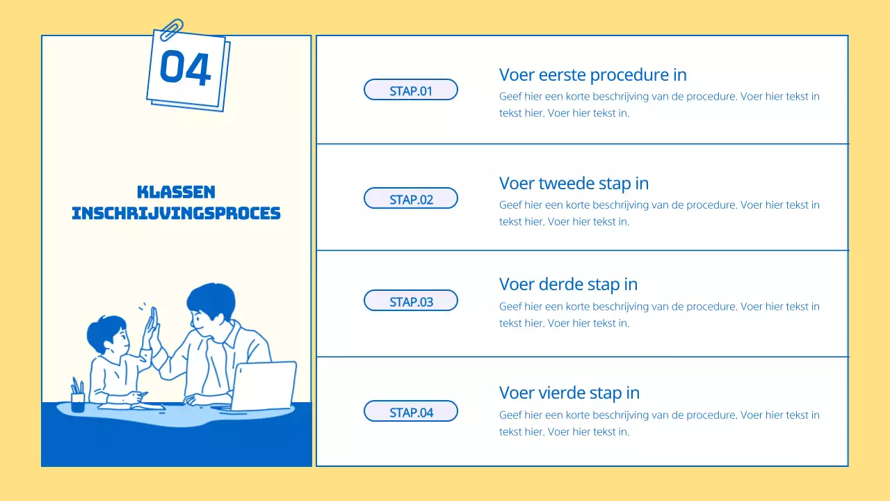 Een kitscherig geel en blauw schoolprospectus