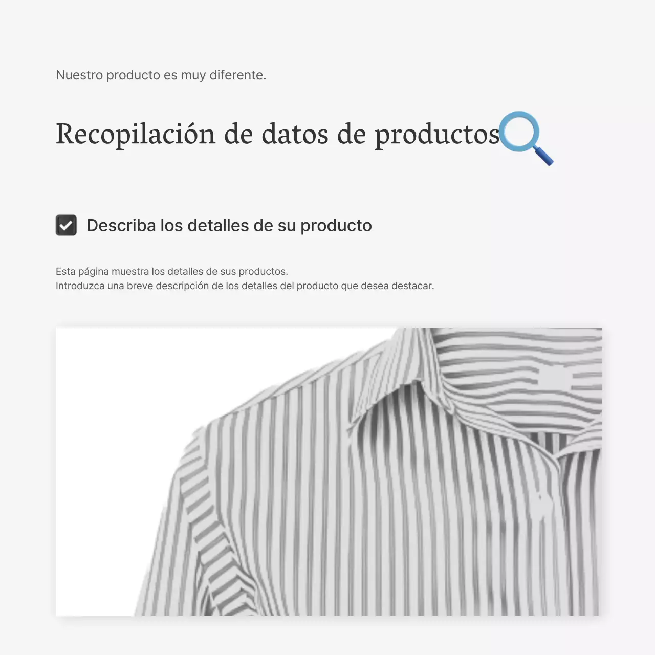 Descripciones detalladas de productos o anuncios de un centro comercial de moda, decorados con un estilo sencillo de emojis blancos y grises.