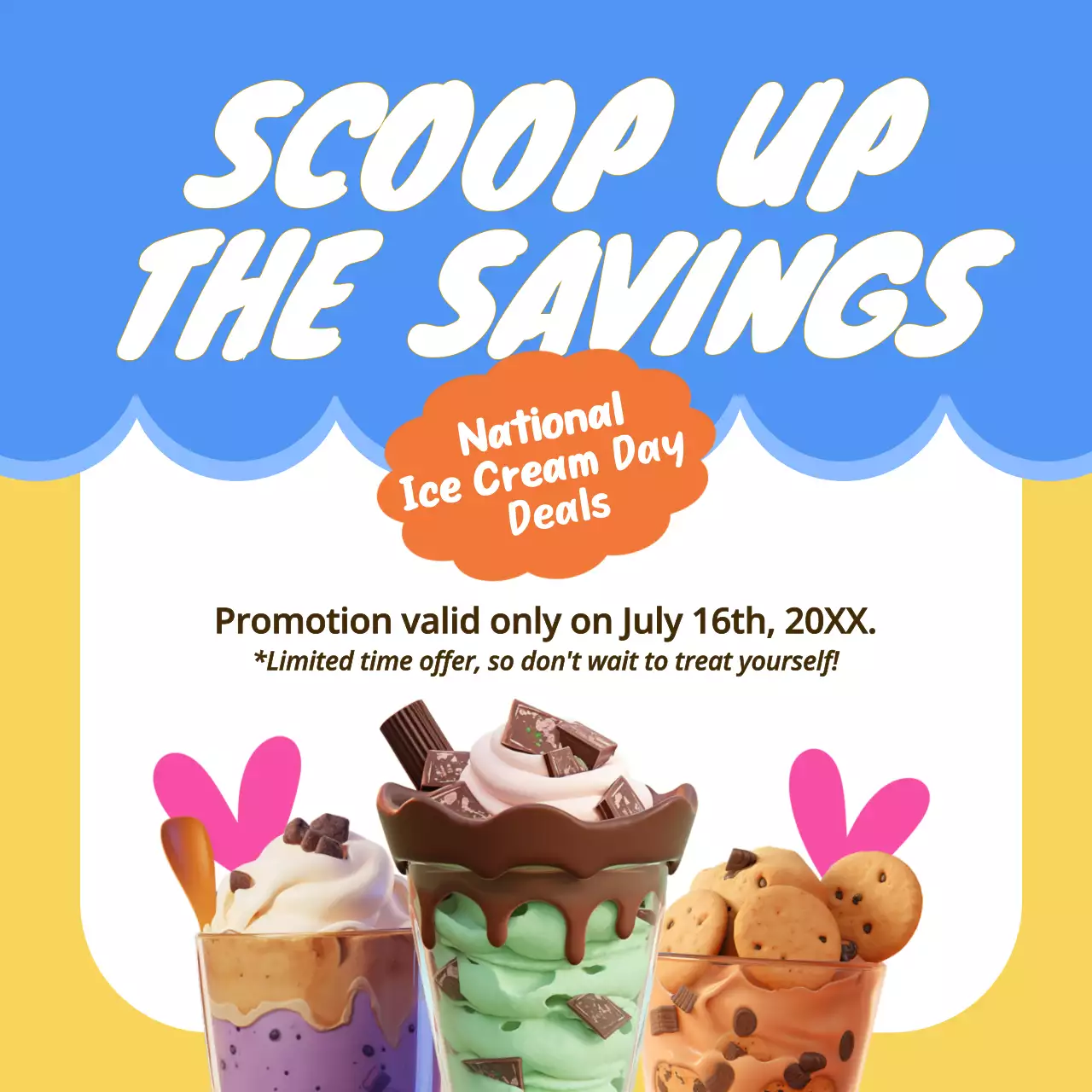 Blue Trendy Ice Cream Promotion Social Media Post