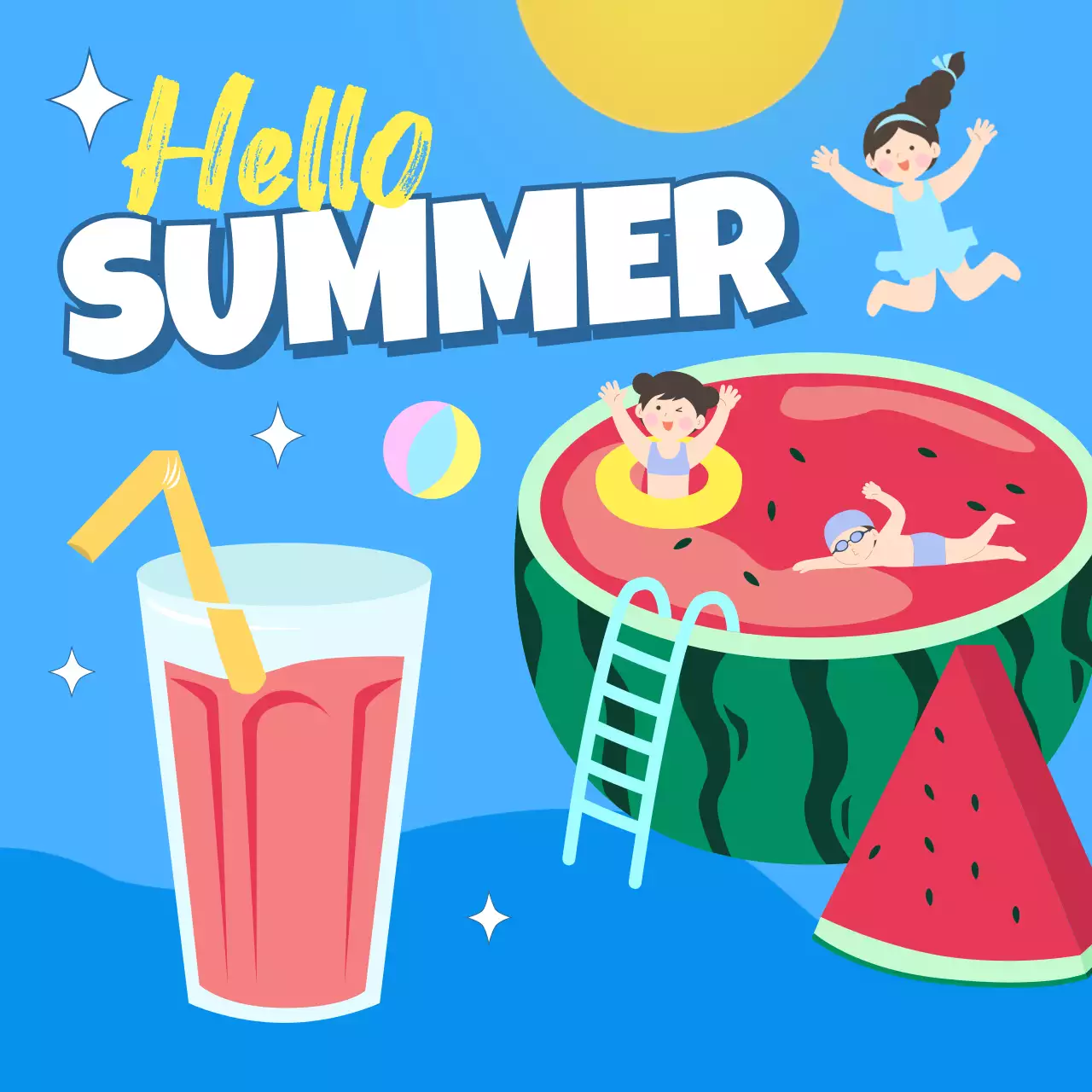 파랑색과 노란색의 시원한 컨셉의 여름 썸네일 홍보