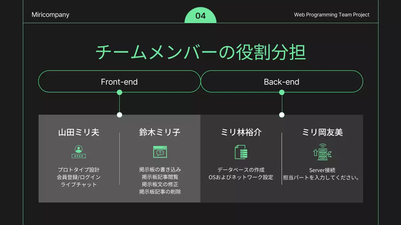黒と緑のシンプルなウェブ開発企画書