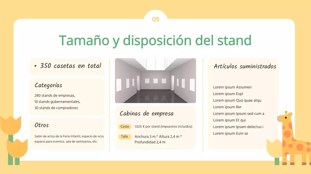 La convocatoria azul claro y amarillo para los expositores de la Feria Infantil