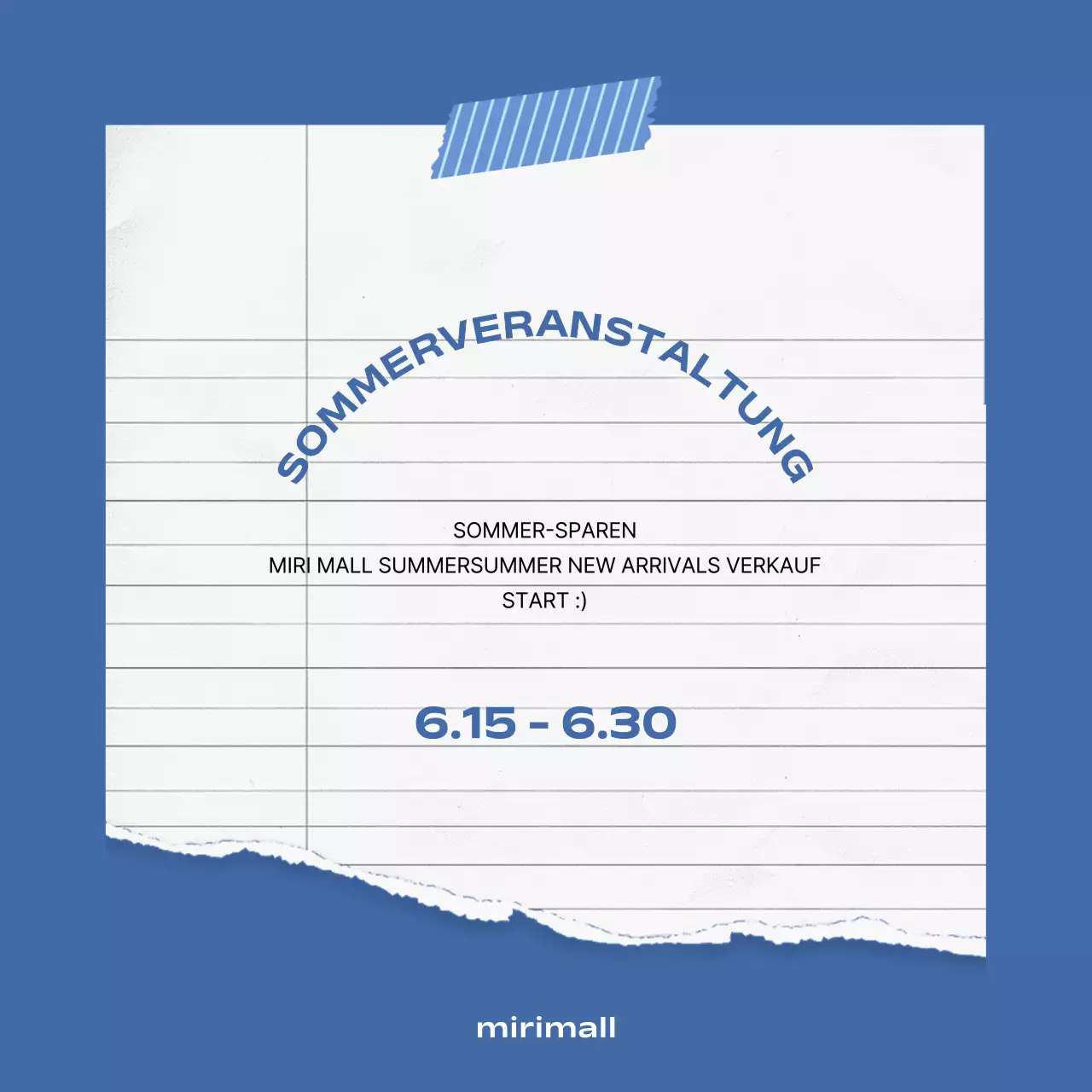 Eine einfache Sommerschlussverkaufsanzeige in Blau und Weiß