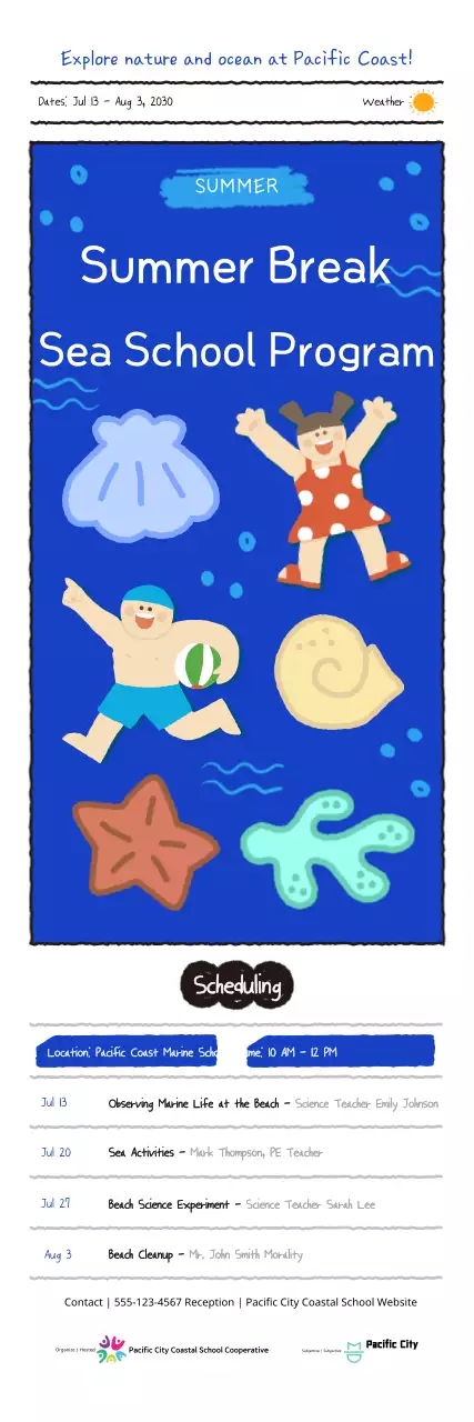 Faixa da escola marítima do acampamento de verão