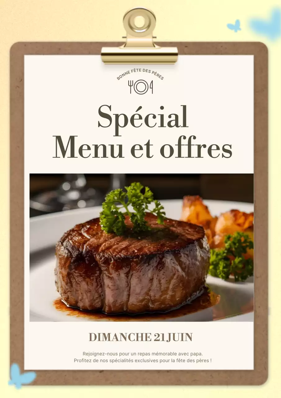 Promouvoir un menu de restaurant simple, jaune et marron, réservé à la fête des mères