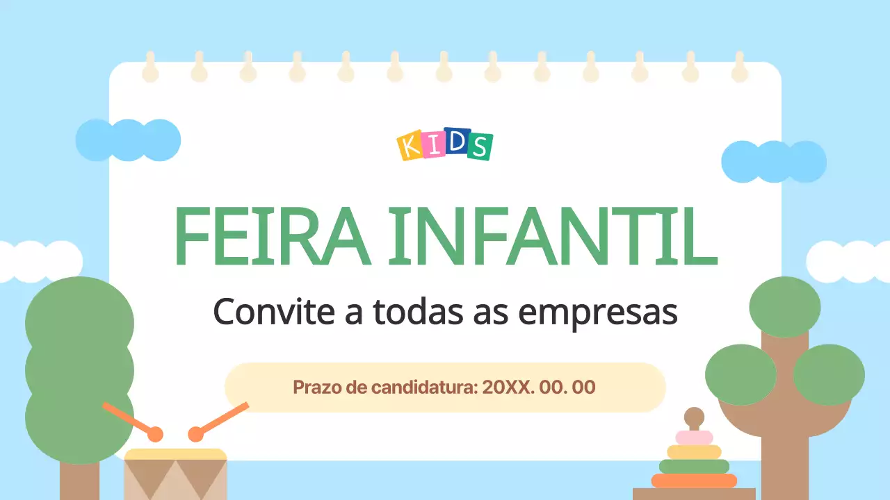 O convite azul claro e amarelo para os expositores da Feira das Crianças