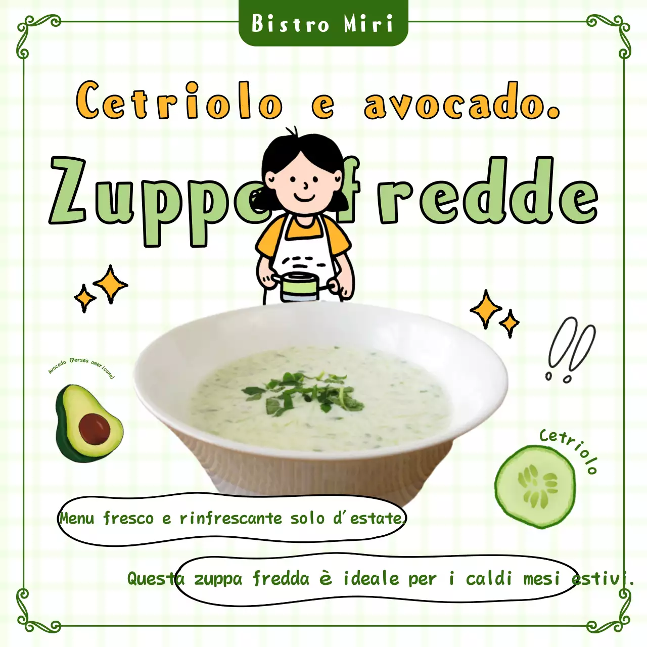 Promuovete i deliziosi piatti stagionali estivi in chartreuse e giallo.